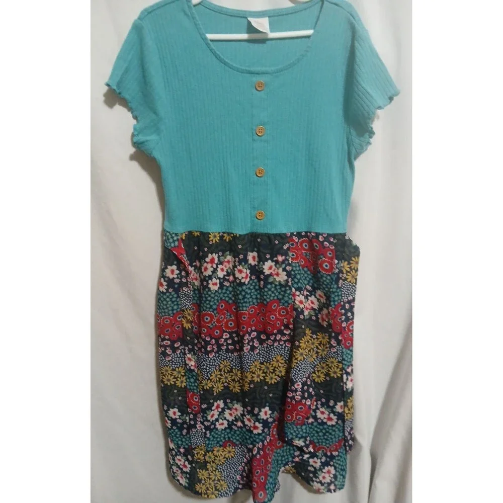 Wonder Nation Girls Blue  Dress L (10-12 ) W/Flowers